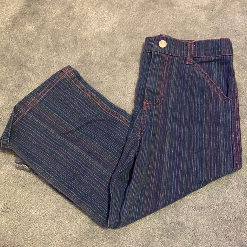 Kids Striped Indigo Jeans - Multicolor Stitching